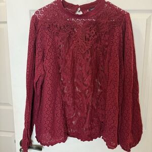 Torrid Womens Top 2X Ruby Red Mixed Lace High Neck Classic Sexy Going Out